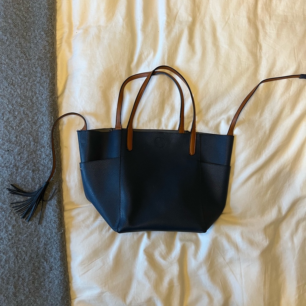 Navy Blue Leather Tote bag / Beach bag